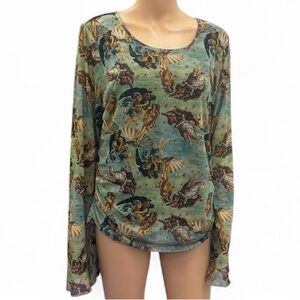 Hot Topic Social Collision Venus Mesh Art Top Ruched Y2K Grunge Girls Top Sz 18